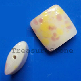 Bead, lampworked glass, 20x8mm puffed square. Pkg of 4.