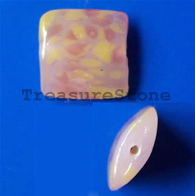 Bead, lampworked glass, 20x8mm puffed square. Pkg of 6.