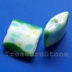 Bead, lampworked glass, 20x8mm puffed square. Pkg of 5.