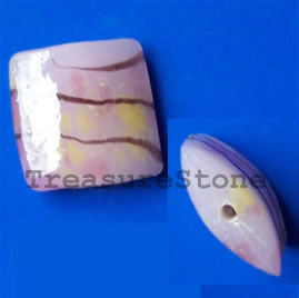 Bead, lampworked glass, 20x8mm puffed square. Pkg of 6.