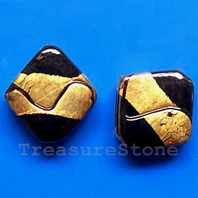 Bead, lampworked glass, gold foil, 22x20x7mm. Pkg of 4.