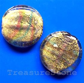 Bead, lampworked glass, 25x10mm flat round. Pkg of 3.