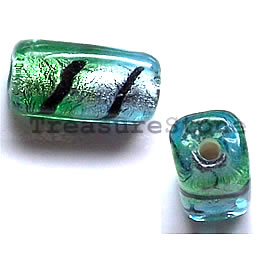 Bead, lampworked glass, 9x21mm rectangle. pkg of 4.