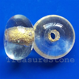 Bead, lampworked glass, gold foil, 13x8mm rondelle. Pkg of 8.