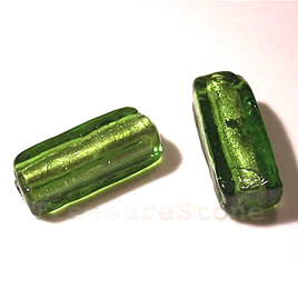 Bead, lampworked glass, green, 11x10x30mm. Pkg of 5.