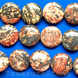 Bead, red leopardskin jasper, 20mm flat round. 16 inch strand. - Click Image to Close