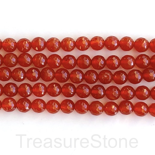 Bead, red agate(dyed), faceted round, 8mm. 15-inch, 48pcs