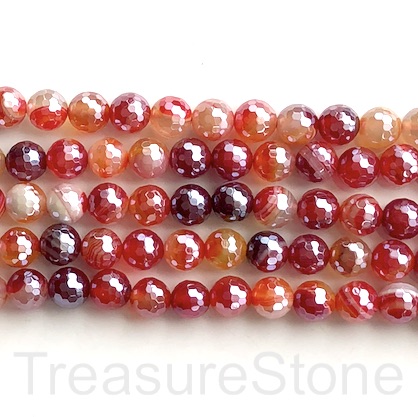 Bead, agate, red dyed,8mm faceted round, silver plated. 15", 48