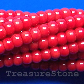 Bead, coral (dyed), red, 4x5mm rondelle. 16-inch strand.