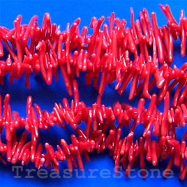 Bead, coral (dyed), red, 15-25mm stick. 16-inch strand.