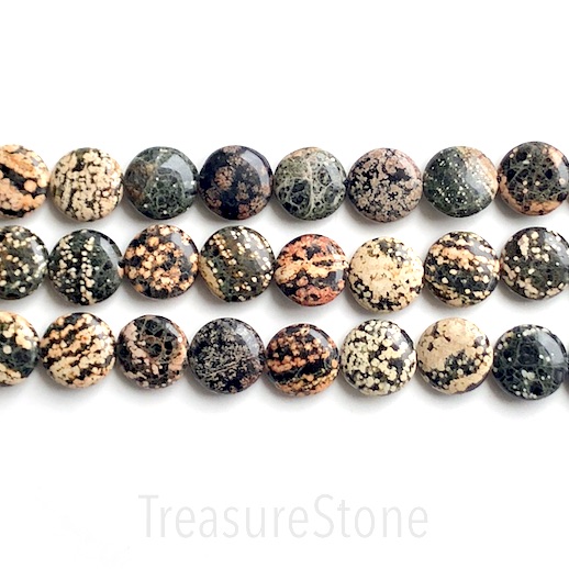 Bead, red snowflake obsidian, 16mm flat round. 15.5-inch, 25pcs