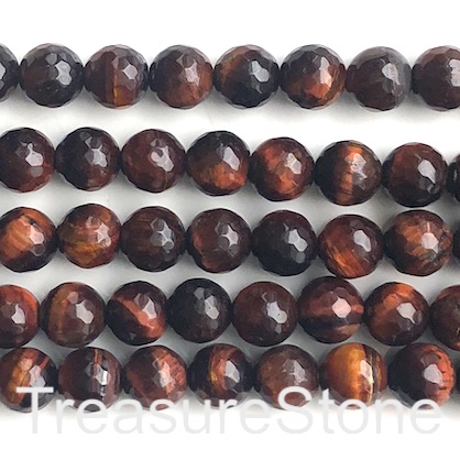 Bead, red Tiger's Eye, 8mm faceted round. 15-inch, 47pcs