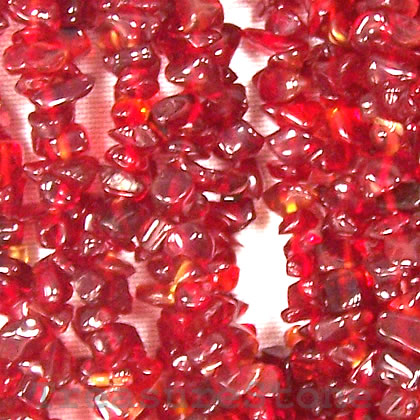 Bead, glass, red, chip. 36-inch strand.