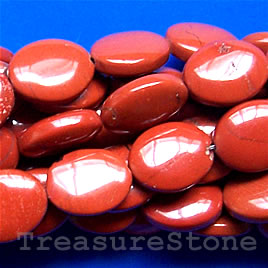 Bead, red jasper, 10x13mm flat oval. 15.5-inch strand, 30pcs