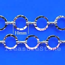 Chain, brass, rhodium-plated, 10mm. Sold per pkg of 1 meter.