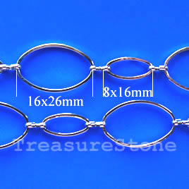 Chain, brass, rhodium-plated,16x26/8x16mm. Pkg of 1 meter.