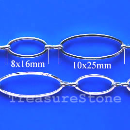 Chain, brass,rhodium-plated,8x16/10x25mm.Sold per pkg of 1 meter