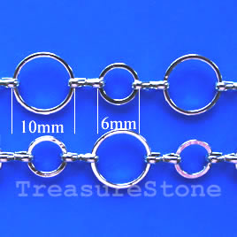 Chain, brass, rhodium silver-finished, 10/6mm. pkg of 1 meter.