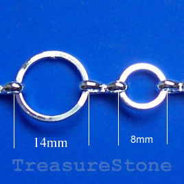Chain, brass, rhodium-plated, 14/8mm. Sold per pkg of 1 meter.