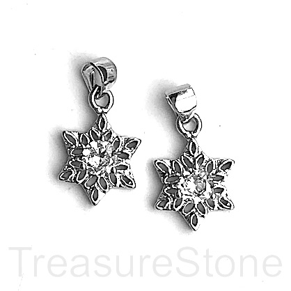 Charm, 12mm snowflake, rhodium plated brass. Ea - Click Image to Close