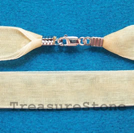 Cord, ribbon w sterling silver clasp, connector, cream,16 inch