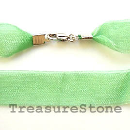 Cord, ribbon w sterling silver clasp, connector, green, 16 inch