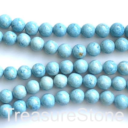 Bead, river stone, dyed blue, 8mm round. 15.5-inch, 48pcs