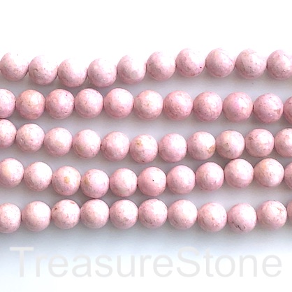 Bead, river stone, dyed pink, 8mm round. 15.5-inch, 48pcs