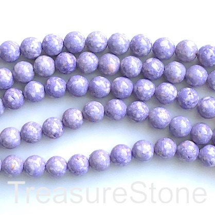 Bead, river stone, dyed purple, 8mm round. 15.5-inch, 48pcs