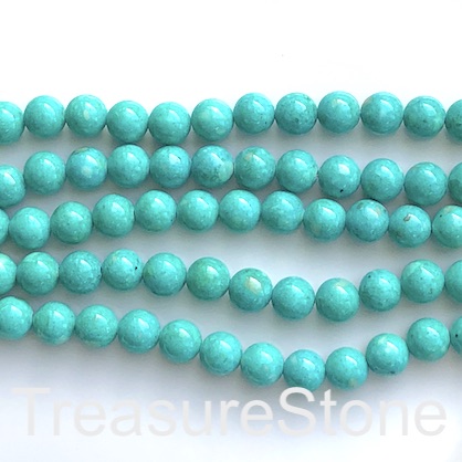 Bead, river stone, dyed turquoise, 8mm round. 15.5-inch, 48pcs