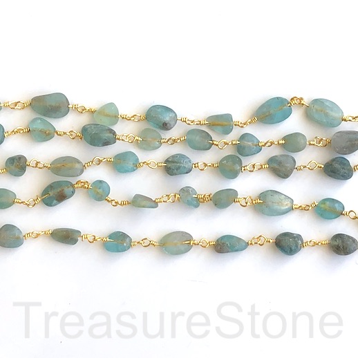 Rosary Chain,beaded,brass link,gold,6x8mm apatite nugget matte - Click Image to Close
