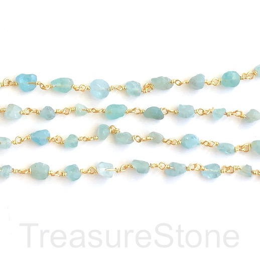 Rosary Chain,beaded,brass link,gold,6x8mm apatite 2 nugget matte