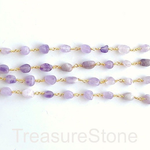 Rosary Chain,beaded, brass link,gold,6x8mm amethyst nugget,1m - Click Image to Close