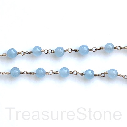 Rosary Chain,beaded, brass link,6mm dyed blue jade, 1 m