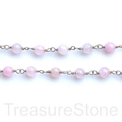 Rosary Chain,beaded, brass link,6mm dyed pink jade faceted, 1 m