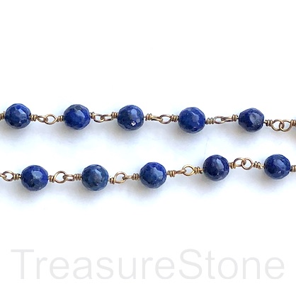 Rosary Chain,beaded,brass link,6mm dyed lapis lazuli faceted,1 m
