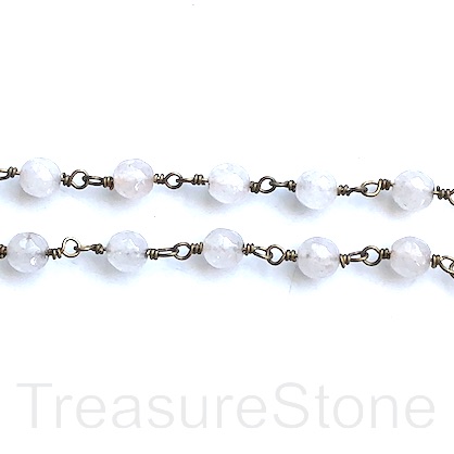 Rosary Chain,beaded, brass link,6mm white jade faceted, 1 m - Click Image to Close