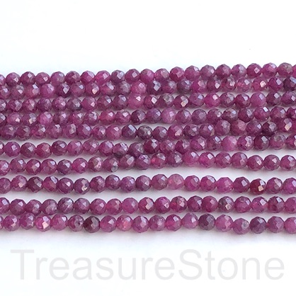 Bead, ruby, 3mm faceted round, grade B-, 15"