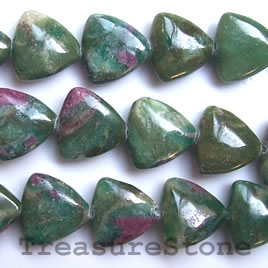 Bead, ruby zoisite, 15mm flat triangle. 16-inch strand.