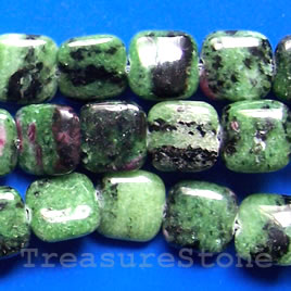 Bead, ruby zoisite, 12mm flat square. 16-inch strand.