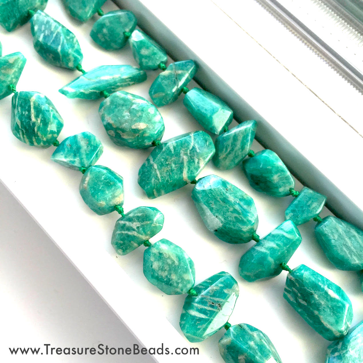 Bead, russian amazonite, about 10x16mm faceted nugget. 16-inch