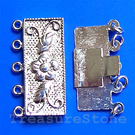 Clasp,5strand,antiqued sterling silver, 23x10mm. Sold per pair.