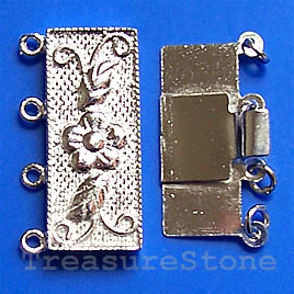 Clasp,4strand,antiqued sterling silver,23x10mm. Sold per pair.