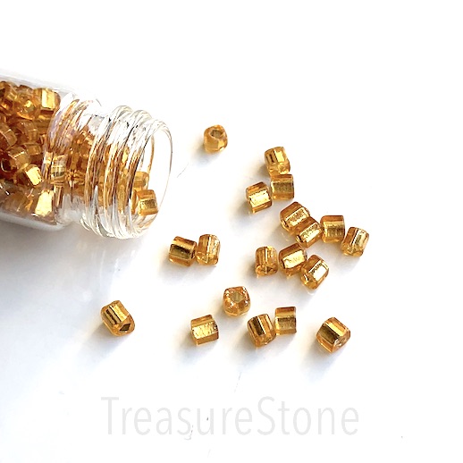Seed bead,glass,gold,around 3x4mm square tube. 15g, about 200pcs