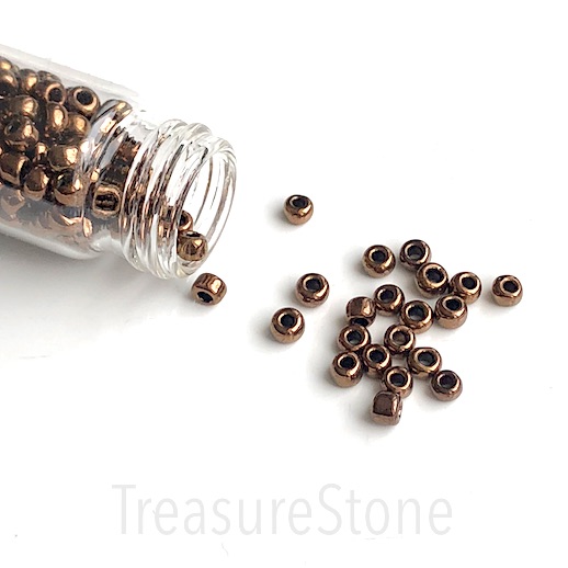 Seed bead, glass, chocolate, around 4mm round. 15g, about 200pcs
