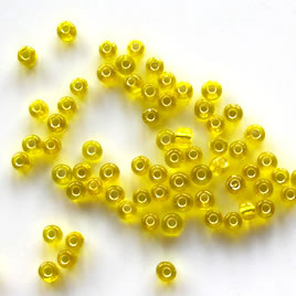 Seed bead, glass, lemon yellow, #10, 2mm round. 15-gram, 1200pcs