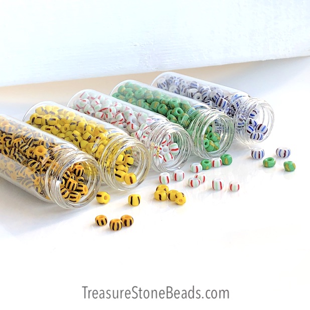 Seed bead, glass, gold, around 3x4mm tube. 15gram, about 185pcs
