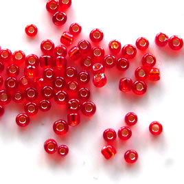 Seed bead, glass, red, #10, 2mm round. 15-gram, about 1200pcs.