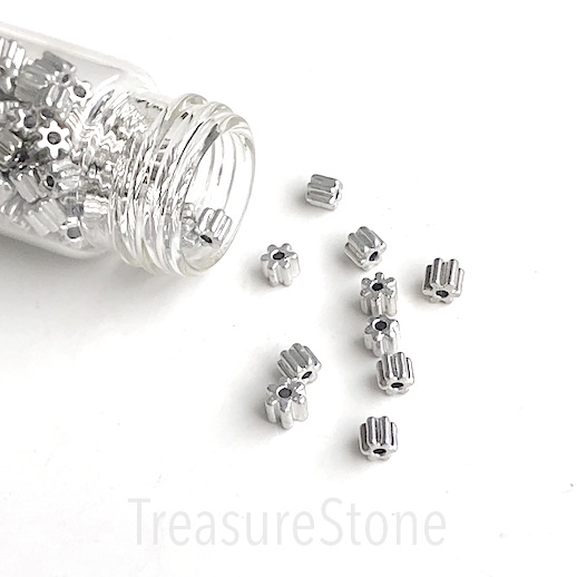 Seed bead, glass, grey/silver, wheel, around 4mm round. 12g
