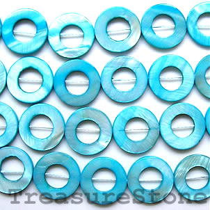 Bead, shell, MOP, blue (dyed), 20/10mm donut. Sold per 16-inch